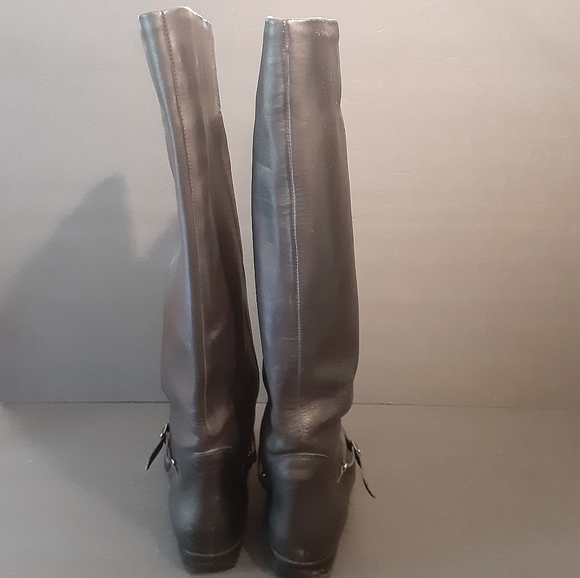 VINTAGE VIA MILANO BLACK KNEE HIGH 1" HEEL PULL ON LEATHER RIDING BOOTS WMS- 6B - Picture 2 of 15